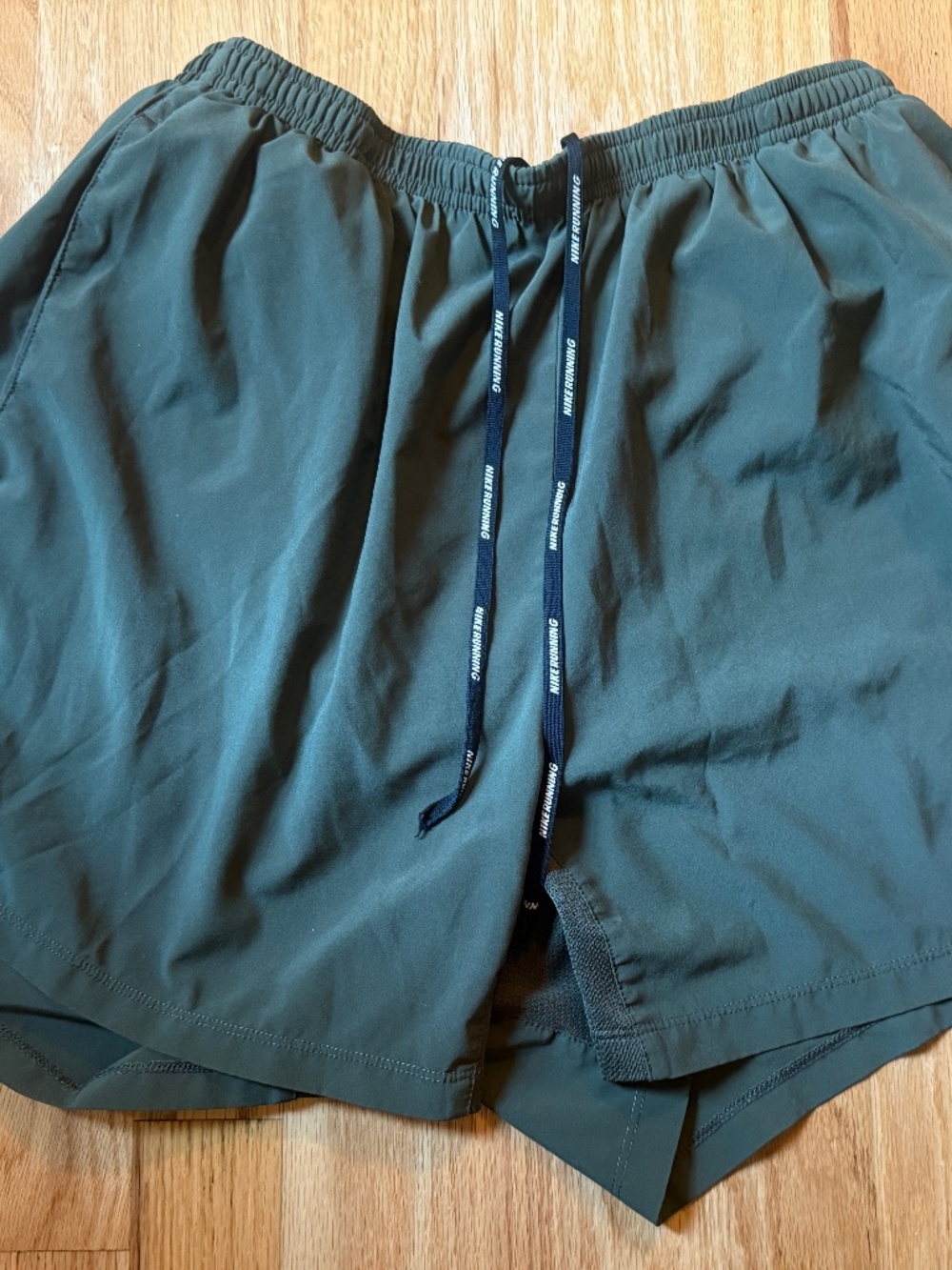 Nike Men's Dri-Fit Distance lined Running Shorts Olive Green L 5" inseam pockets